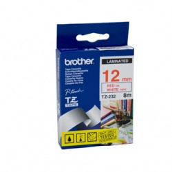Brother 12mm Red Text On White Tape - 8 metres Tonerink Brand Tonerink Brand