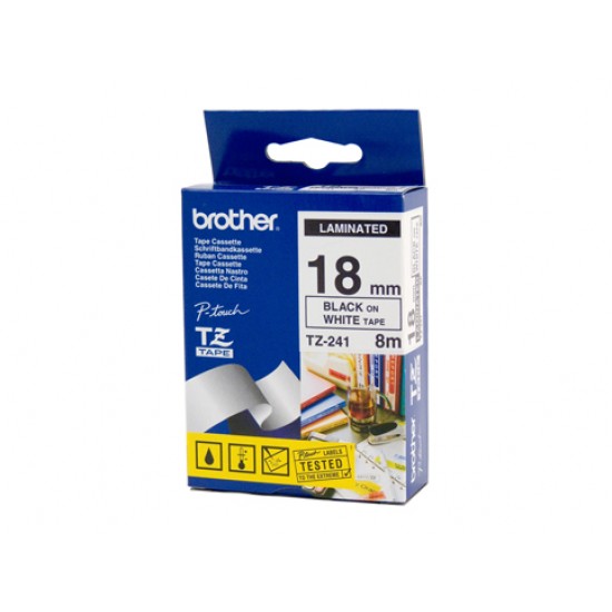 Compatible Brother 18mm Black Text On White Tape - 8 metres  TZE241