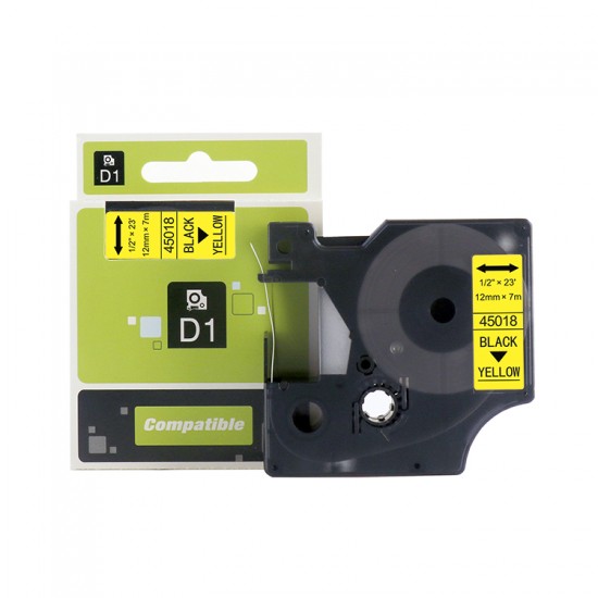 Dymo D1 Labelling Tape 45018 12mm Black on Yellow Tonerink Brand Dymo D1 Labelling Tape 45018 12mm Black on Yellow Tonerink Brand
