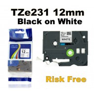 Brother TZe231 12mm Black Text On White Tape - 8 metres Tonerink Brand