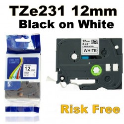Brother TZe231 12mm Black Text On White Tape - 8 metres Tonerink Brand